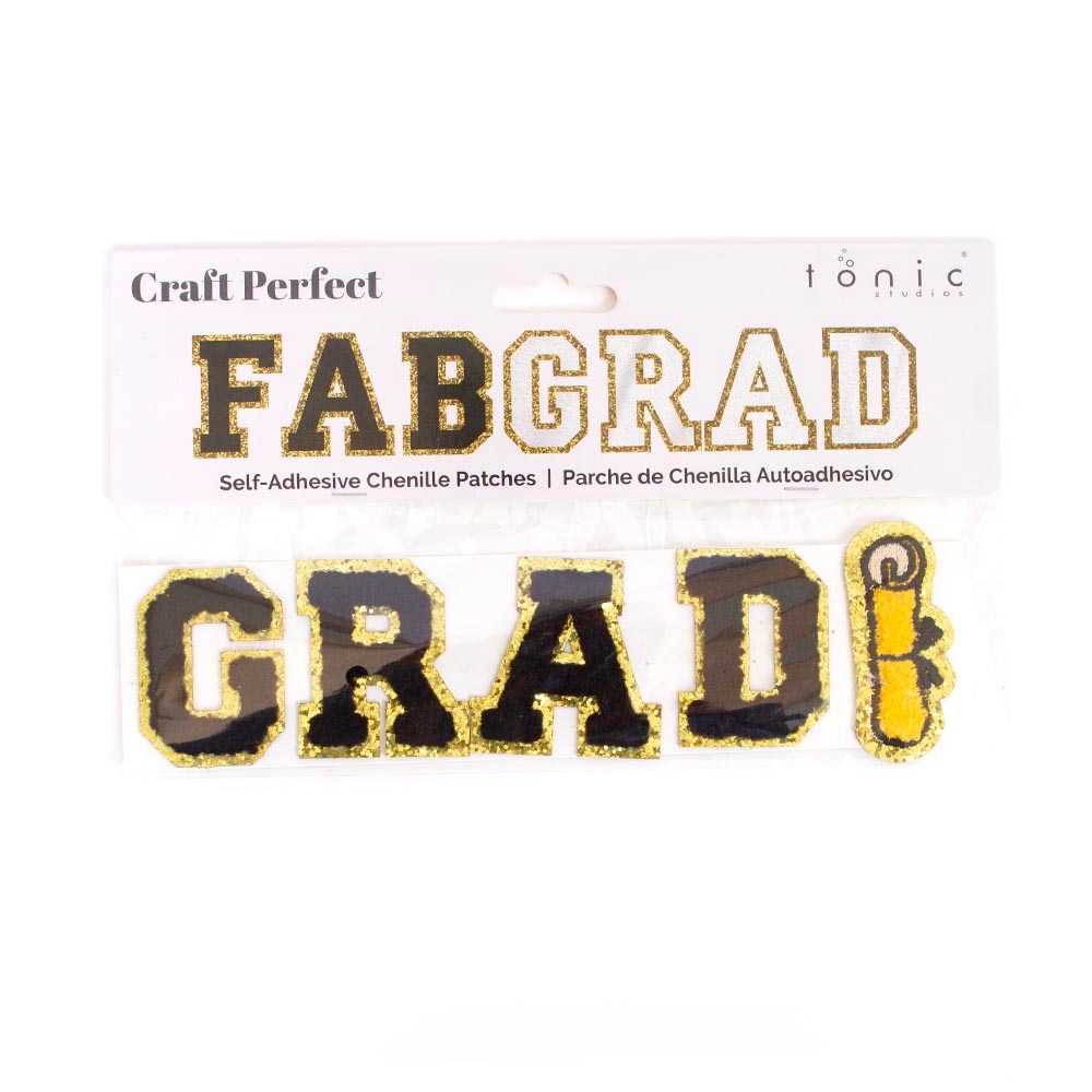 Black, Craft Embellishments, Art & School, Craft Perfect, Grad Cap Decor, Chenille, Self Adhesive, Grad, Patch, 962200
